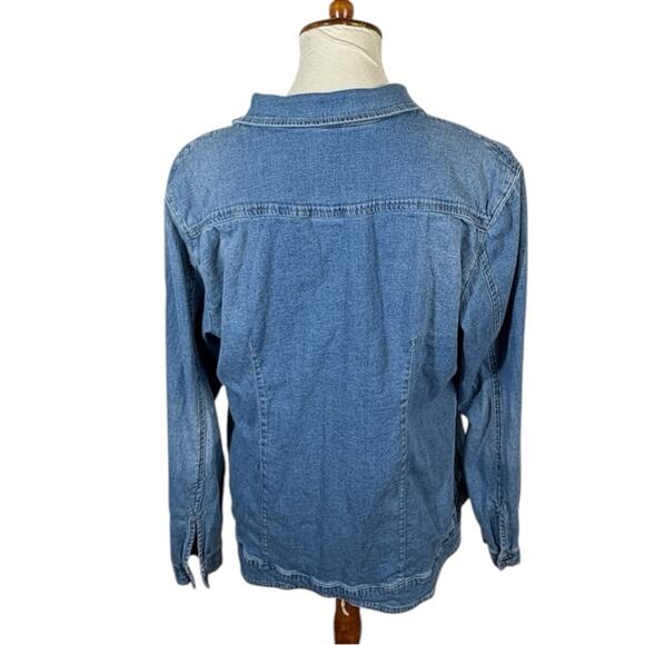 Boston Proper Stretch Denim Blue Button Down Shacket Size 14 - Picture 3 of 7